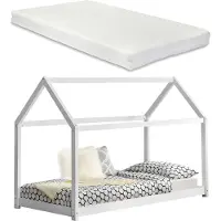 En.casa Kinderbed houten bed huisbed 200x90 met matras - wit
