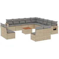 vidaXL 14-delige Loungeset met kussens poly rattan beige