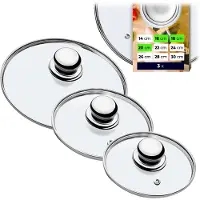 Kadax Pandekselset, universele glazen deksel met handvat, hittebestendige dekselset in verschillende maten, pannendekselset, glazen deksel voor pot, pan (16+18+20cm, metalen handgreep)