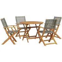 vidaXL 5-delige Tuinset poly rattan en massief hout grijs