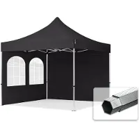 TOOLPORT 3x3 m Easy up partytent PROFESSIONAL alu 40mm met zijwanden (vensters), zwart