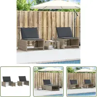 The Living Store Lounge Set - Ligbed - Ligstoelen 2 st met tafel lichtgrijs poly rattan - Buitendrank - Tuinstoel - Relaxen