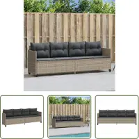 The Living Store Lounge Stoel - Ligbed - Ligbed met kussen poly rattan lichtgrijs - Tuinset - Buitendrank - Relaxen