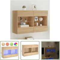 The Living Store Tv-wandmeubel met LED-verlichting 98,5x30x60,5 cm sonoma eiken - Tv Kast - Tv Meubel - Led Verlichting - Salontafel - Houten Tv Stand