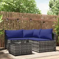 Prolenta Maison Exclusive - 4-delige loungeset voor de tuin met kussens, grijs, van polyrotan