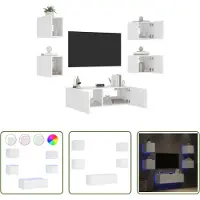 The Living Store Led Verlichting - Tv Wandmeubel - 5-delige tv-wandmeubelset met LED-verlichting wit - Tv Kast - Opbergkast - Houten Tv Stand