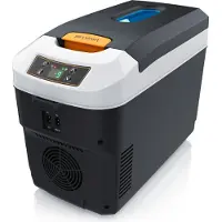 Brandson elektrische koelbox, 10 liter, 230V netspanning en 12V aansluiting voor auto, koelt en verwarmt. Maximale verwarming: 65°C, maximale koeling: -10°C. Kleur: lichtgrijs