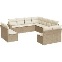 vidaXL 11-delige Tuinset met kussens poly rattan beige