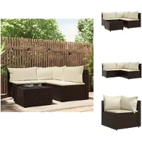 vidaXL Loungeset - Loungesets - Tuinset - Rattan Loungeset - 4-delige Loungeset met kussens poly rattan bruin