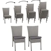 MCW Set van 2 polyrotan stoelen -G19, balkonstoel, tuinstoel, stapelbaar ~ grijs, kussens donkergrijs