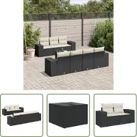 The Living Store 8-delige Loungeset met kussens poly rattan zwart - Loungeset - Loungesets - Tuinset - Tuinbank