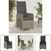The Living Store Lounge Stoel - Tuinstoel - Tuinstoel verstelbaar met kussens poly rattan grijs - Terrasstoel - Poly Rattan - Grijze Tuinstoel