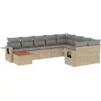 vidaXL 10-delige Loungeset met kussens poly rattan beige
