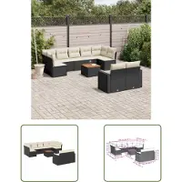 The Living Store Loungebank - Tuin Lounge Set - 10-delige Loungeset met kussens poly rattan zwart - Buitendecoratie - Outdoor Furniture - Patio Set