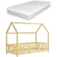 En.casa Kinderbed Sisimiut met uitvalbeveiliging en matras 70x140 hout
