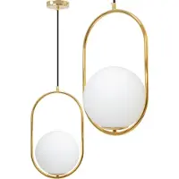 Toolight Plafondlamp Hangende Glazen Bol Wit Goud APP473-1CP