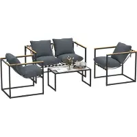 Outsunny - Loungeset - met 4 Kussens - Staal - Polyester - Grijs