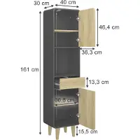 Vicco Badkamermeubels Arla Antraciet/eiken 40 x 161 cm, Model 50159