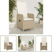 The Living Store Lounge Stoel - Tuinstoel - Tuinstoel verstelbaar met kussens poly rattan beige - Poly Rattan - Buitendecor - Terrasstoel