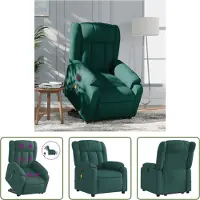 The Living Store Massagestoel - Sta Opstoel - Sta-op-massagestoel elektrisch verstelbaar stof donkergroen - Elektrische Stoel - Loungestoel - Relaxfauteuil