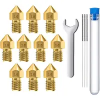 MMOBIEL 10 stuks 1.0mm Messing MK8 3D Printer Nozzles Extruder Incl. 3 reinigingsnaalden