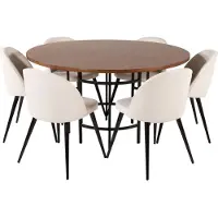 Ebuy24 Copenhagen eethoek eetkamertafel bruin en 6 Velvet eetkamerstal fluweel beige, zwart.