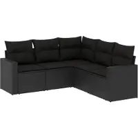 vidaXL 5-delige Loungeset met kussens poly rattan zwart