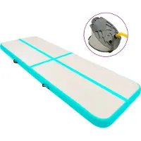 The Living Store Fitnessmat - Gymnastiekmat - Gymnastiekmat met pomp opblaasbaar 400x100x15 cm PVC groen - Pvc Mat - Opblaasbare Mat - Yogamat