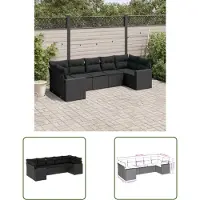 The Living Store Tuinset - Loungeset - 7-delige Loungeset met kussens poly rattan zwart - Loungemeubelen - Buitendecoratie - Poly Rattan