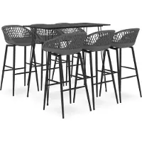 The Living Store 7-delige Barset zwart en grijs - Barstoel - Bartafel - Lounge Meubilair - Kookeiland - Bistro Meubels