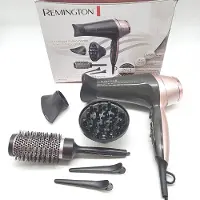 Remington D5707 Ion Hair Dryer, Curl, Waves&Straight, Curl-Straight (2200 W, 3 Styling Attachments: Conical & Curl Styling Nozzle & Diffuser, 45 mm Round Brush & Clips, 3 Heating & 2 Fan Levels)