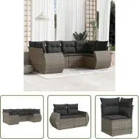 The Living Store Tuinset - Loungeset - 6-delige Loungeset met kussens poly rattan grijs - Lounge - Buitendiner - Poly Rattan