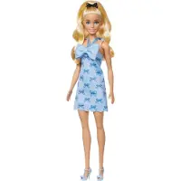 Barbie Pop - Pop met Blond Haar en Blauw Halterjurkje met strik - Modepop