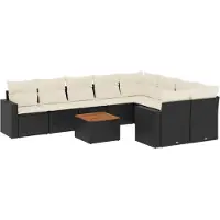 vidaXL 10-delige Loungeset met kussens poly rattan zwart