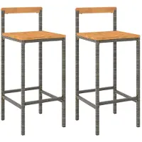 Syfax Barkrukken 2 st poly rattan en massief acaciahout grijs