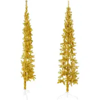 Prolenta Maison Exclusive - Kunstkerstboom, halvhoge variant met voet, slank, goudkleurig, 180 cm