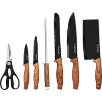 Cheffinger Messenset - 8 delig - zwart staal met houten schacht