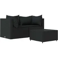 Syfax 3-delige Loungeset met kussens poly rattan zwart