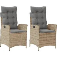 vidaXL Tuinstoelen 2 st verstelbaar kussens poly rattan gemengd beige