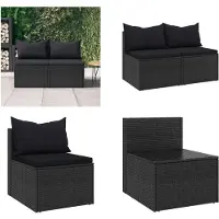 vidaXL Tuinmiddenbanken met kussens 2 st poly rattan zwart - Tuinmiddenbank - Tuinmiddenbanken - Bank - Middenbank