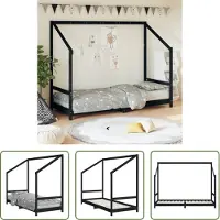 The Living Store Peuterbed - Kinderbed - Kinderbedframe 80x200 cm massief grenenhout zwart - Houten Bed - Zwarte Bed - Kids Bed