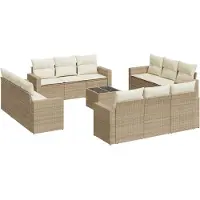 vidaXL 13-delige Loungeset met kussens poly rattan beige