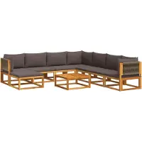 vidaXL 9-delige tuinbankset met kussens acaciahout & touw