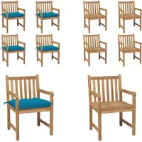 vidaXL Tuinstoelen 4 st met lichtblauwe kussens massief teakhout - Tuinstoel - Tuinstoelen - Buitenstoel - Buitenstoelen