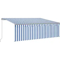 Syfax Luifel handmatig uittrekbaar met rolgordijn LED 4x3 m blauw wit