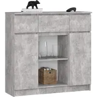 Akord Ladekast K100 met 3 Lades, 2 Deuren en 1 Plank / Furniture Factory / Beton Grijs / 101 x 98 x 35 cm