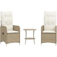 vidaXL Tuinstoelen 2 st verstelbaar met tafel poly rattan beige