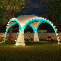 Swing&Harmonie LED-evenementenpaviljoen XXL DomeShelter 450cm, geschikt voor de tuin, inclusief zonnepaneel. Design tuintent, campingtent, feesttent met verlichting - turquoise