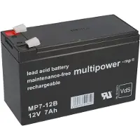 Multipower MP7-12B Loodaccu 12 V 7 Ah Loodvlies (AGM) (b x h x d) 65 x 102 x 151 mm Kabelschoen 6.35 mm Onderhoudsvrij, Geringe zelfontlading, VDS-certificering