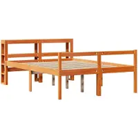 vidaXL Bedframe met hoofdbord massief grenenhout wasbruin 135x190 cm